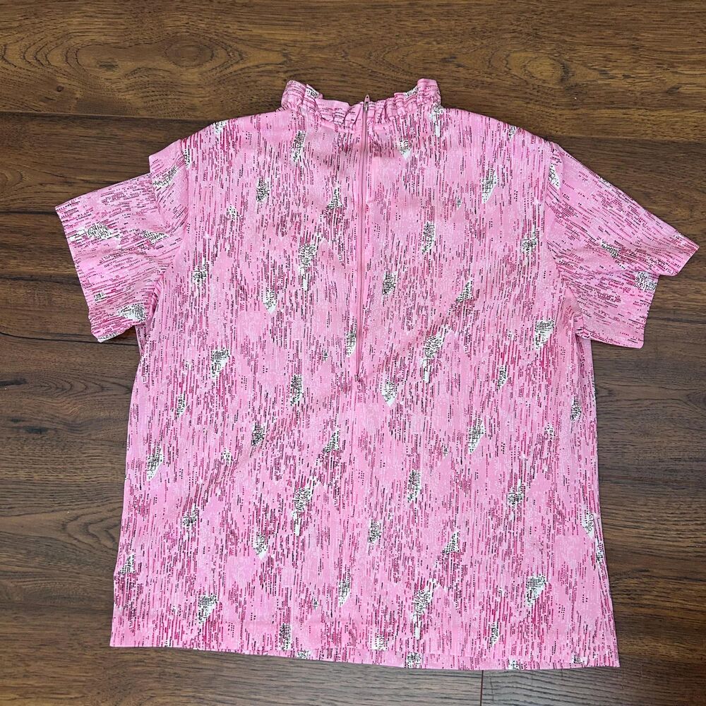 Vintage 70s Pink Ruffle Mock Neck Blouse, XL - Picture 4 of 5
